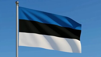 Estonia National Flag Waving Against Clear Blue Sky