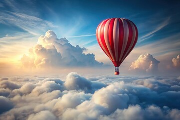 Fototapeta premium Serene sunrise hot air balloon flight above a breathtaking expanse of fluffy clouds and a vibrant sky
