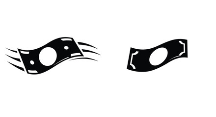 Two stylized black and white images depicting money with circular elements