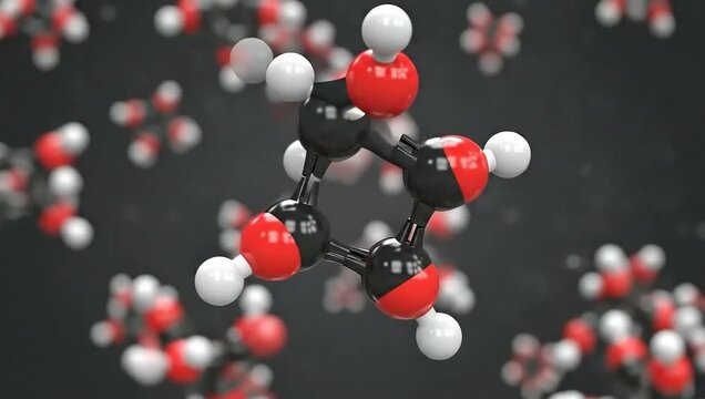 Molecular structure of glucose molecule in 3D animation.