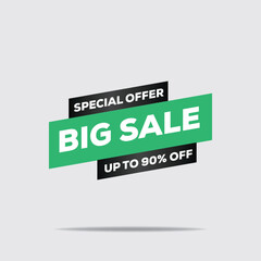 3D Green Big Sale Banner – Up to 90% Off, Minimalist Design