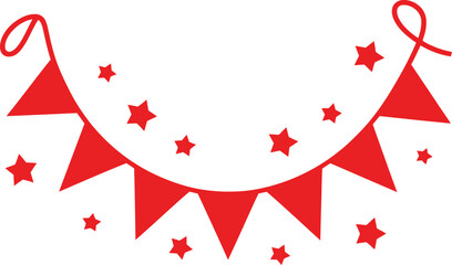 Red Festive Bunting Banner with Stars: Party and Celebration Decor