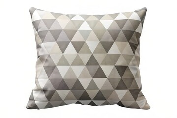 Obraz premium A Soft, Neutral-Toned Throw Pillow with a Geometric Triangle Pattern, Ideal for Home Decor and Adding a Touch of Modern Elegance to Any Room