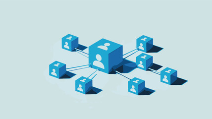 Obraz premium Abstract 3d network representation with connected blue cubes symbolizing a social network hub and nodes abstract technology concept