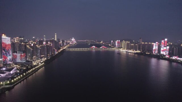 Aerial view of Changsha, China at night.