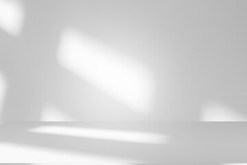 Wall interior background, studio and backdrops show products.with shadow from window color white and grey. background for text insertion and presentation product	