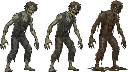 PrintCreepy cartoon zombie evolution, undead monster transformation, scary horror character design, walking dead artwork, spooky creature illustration for Halloween theme, fantasy art