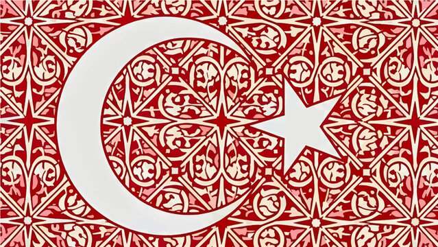 Turkish National Symbol in Ornate Red and White Pattern