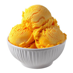 Colorful Helado de Lúcuma Scoop Served in White Bowl, Isolated on Transparent Background, Traditional Peruvian Dessert