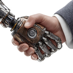 Close-Up of Handshake Between Businessman and Person with Prosthetic Hand, Isolated on Transparent Background, Professional and Inclusive Partnership Concept