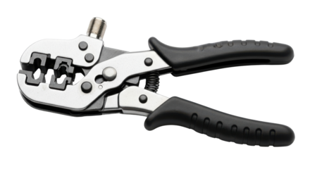 Professional heavy duty electrical crimping tool for coaxial cables and wire connectors. isolated PNG with Transparent Background