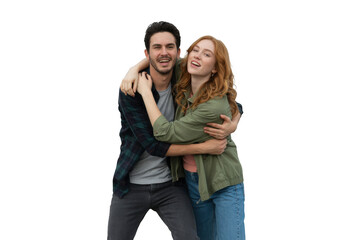 Happy couple hugging isolated on transparent background