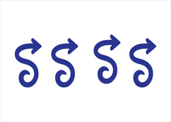 Simple black curved arrow icon pointing downwards in a u-turn motion. Isolated vector graphic symbol for direction, return, or navigation on a white background eps 10