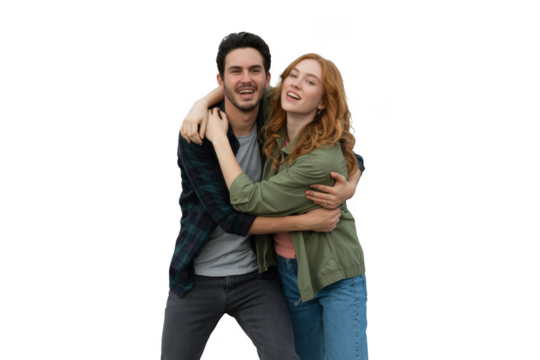 Happy couple hugging isolated on transparent background