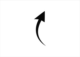 Simple curved black arrow icon pointing upwards, isolated on a white background. Vector graphic symbol representing direction, growth, and success