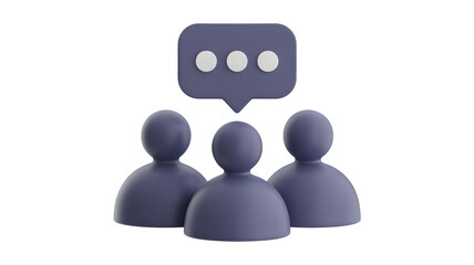 Three figures standing beneath a speech bubble with three dots on a black background