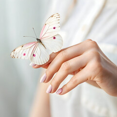 close up shot of a delicate female hand butterfly