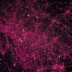 Cosmic Web Structure With Pink Galaxies And Stars On Black Background