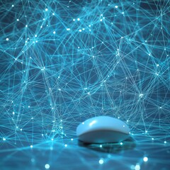 Digital Network Connection With White Computer Mouse On Reflective Surface
