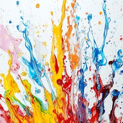Vibrant Colorful Paint Splatter Explosion Dynamic Abstract Art on White Background with Multiple