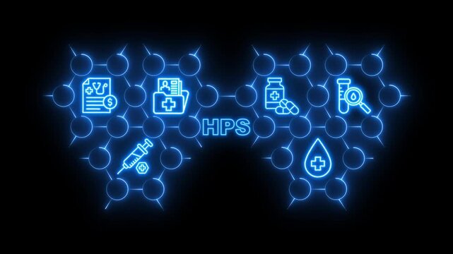 Blue Neon Medical Icons Connected in Network with HPS Text healthcare connection