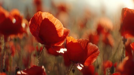 Vibrant red poppies in sunlight natures beauty and botanical focus
