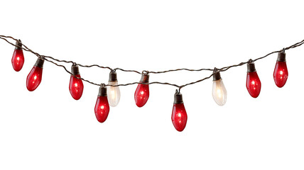 Red christmas lights string isolated on transparent background glowing festive illumination high resolution png for holiday decoration new year celebration and winter design