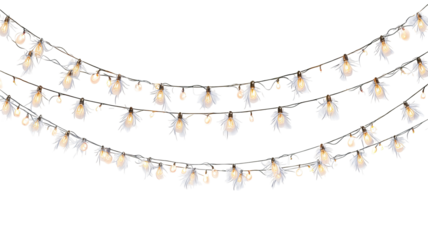 Glowing string lights isolated on white background realistic christmas garlands high resolution illumination festive decorative fairy bulbs cutout for design print and display
