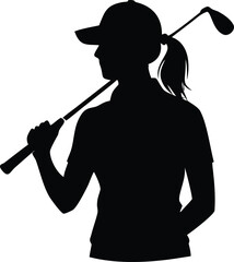 Silhouette of a female golfer with a club over her shoulder