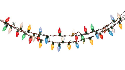 String of colorful christmas lights isolated on transparent background glowing multicolored bulbs festive illumination high resolution png for holiday and new year decoration