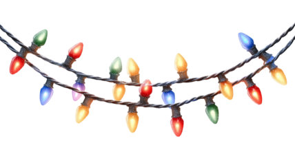 Colorful led christmas lights string with glowing multicolored bulbs festive illumination on transparent background high resolution png decoration for holiday design