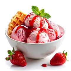 Pink ice cream dessert with strawberries