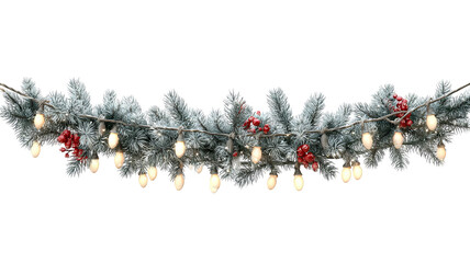 Christmas conifer garland with lights isolated on transparent background high resolution PNG clipart festive decoration for holiday cards invitations and web
