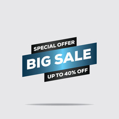 Big Sale 40% Off Banner – 3D Dark Blue & White Minimalist Design