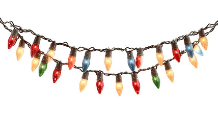 String of christmas lights isolated on white background festive fairy light garland glowing bulbs decoration high resolution cutout for design and print
