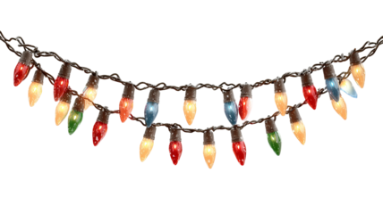 String of christmas lights isolated on white background festive fairy light garland glowing bulbs decoration high resolution cutout for design and print
