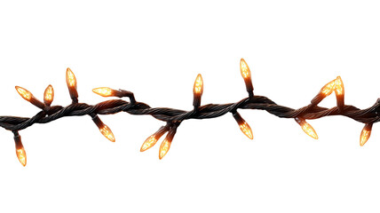 Soft orange Christmas string lights on black isolated high resolution PNG clipart warm glowing fairy garland festive overlay for holiday cards banners and web