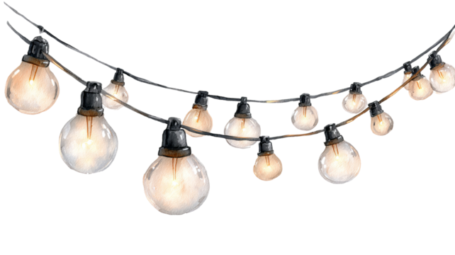 Warm string lights glowing softly cozy ambiance LED fairy garland isolated on transparent background high resolution PNG for party event wedding and home decor