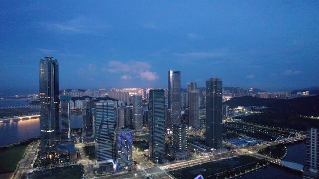 Aerial view of Changsha, China at night.