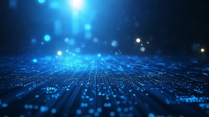 Digital Landscape: An abstract digital landscape with glowing blue lights, represents the interconnected world of technology and data, ideal for illustrating futuristic concepts. - Powered by Adobe