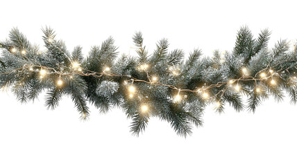 Christmas conifer garland with lights isolated on transparent background high resolution PNG clipart festive decoration for holiday cards invitations and web
