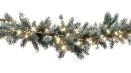 Christmas conifer garland with lights isolated on transparent background high resolution PNG clipart festive decoration for holiday cards invitations and web

