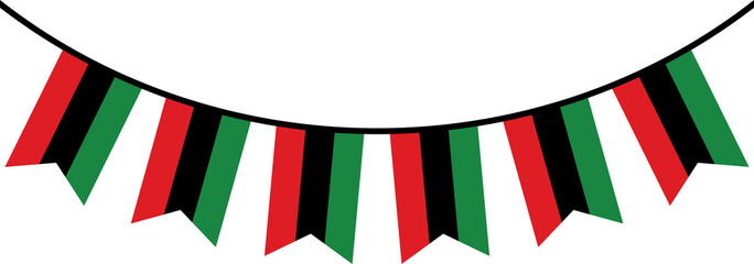 Fototapeta premium Red, black and green colored party bunting as the colors of the Pan-African flag. For Juneteenth and Black History Month. Flat design illustration.