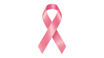A single pink breast cancer awareness ribbon isolated on a plain black background in a digital image