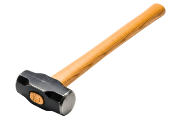 Large sledgehammer with wooden handle for construction work on a transparent background