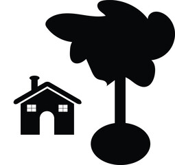  House with Tree Silhouette vector Art & Illustration