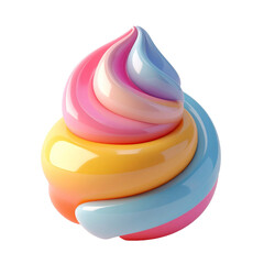 Colorful glossy swirl candy sculpture features smooth pastel colors and a playful, modern abstract design with a shiny, reflective surface.