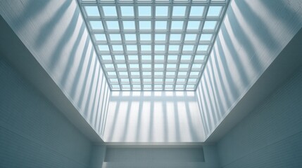 Bright and Spacious Atrium with Modern Architectural Design and Glorious Skylight Creating a Unique Light Effect on White Walls