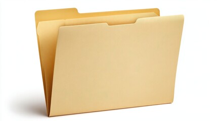 Empty manila file folder isolated on white background, perfect for organizing documents, paperwork, or office use in an office or home setting
