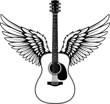 Vector art of guitar with angel wings illustration